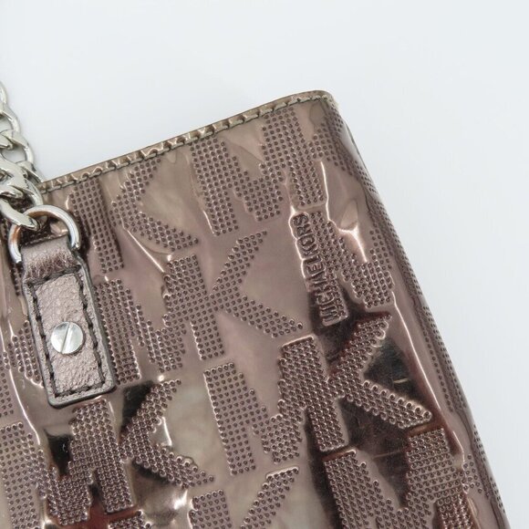 Michael Kors MK Jet Set Tote Bag Silver Gray Metal Chain Strap Handbag Purse - Picture 4 of 15